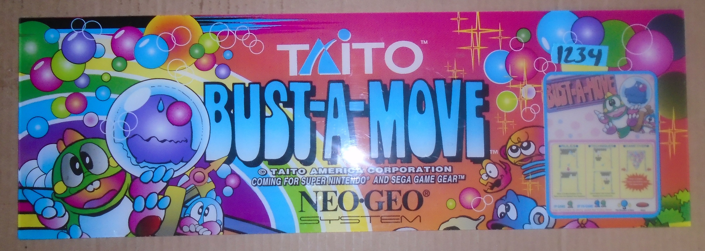 BUSTAMOVE Arcade Machine Game PLEXIGLASS Overhead Marquee Header